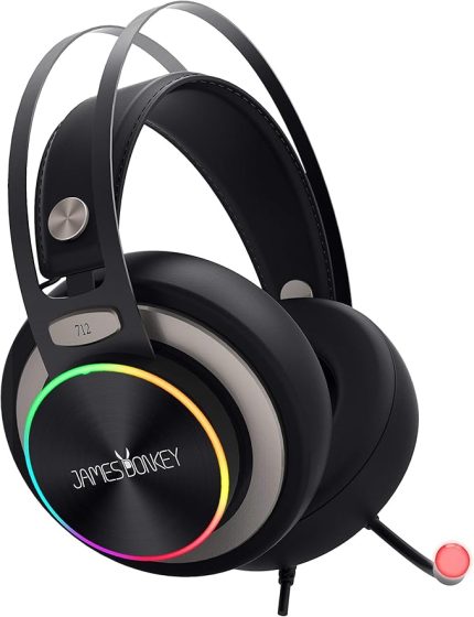 James Donkey 712 Siyah 7.1 Surround RGB Gaming Kulaklık Neodimyum 50mm Sürücüler 112dB Hassas Mikrofon -43dB RGB LED Aydınlatmalı Manuel + Yazılımla Ses Kontrol USB Bağlantı ve Ses Kartı