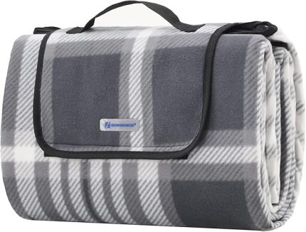 Piknik örtüsü, 195 x 150 cm, büyük plaj örtüsü, kamp örtüsü, dış mekan, kamp, park, bahçe, plaj, su geçirmez alt kısım, katlanabilir, gri-beyaz GCM60GW