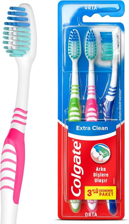 Extra Clean Dil Temizleyicili Arka Dişlere Uzanan Orta Diş Fırçası 3'lü Ekonomik Paket