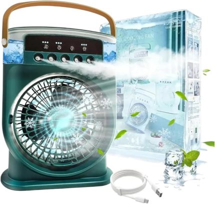 Fanı 3 Hızlı Rüzgarlı Taşınabilir AC Sessiz Sis Fanı USB Şarj Edilebilir Küçük Taşınabilir Klima 600ml Hava Soğutucu Fanı, 7 Gece Lambalı 1/2/3 H Zamanlayıcı Stili 2, Hava Soğutucu Fanı