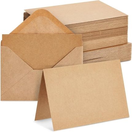 Paket Kraft Kahverengi Boş Tebrik Kartları, Zarflı, Kendin Yap Düğün, Doğum Günü Davetiyeleri, El Sanatları için Katlı Karton (10x15 cm)