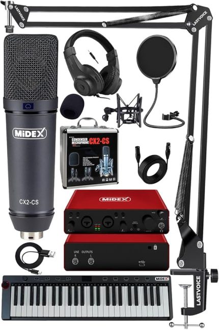 Midi Paket-4 Stüdyo Ekipmanları Seti Ses Kartı Midi Klavye Mikrofon Kulaklık