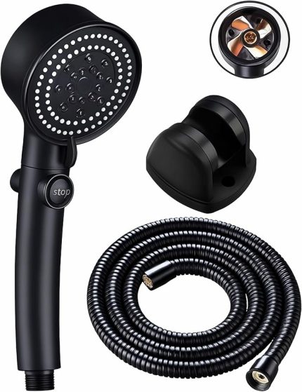 Turbo Pervaneli Basınçlı Duş Başlığı Seti | 5 Fonksiyonlu Sprey Modu, Ergonomik Tasarım, 150 cm Esnek Hortum ve Mafsallı Tutucu, Yüksek Basınç Su Tasarruflu Duş Sistemi