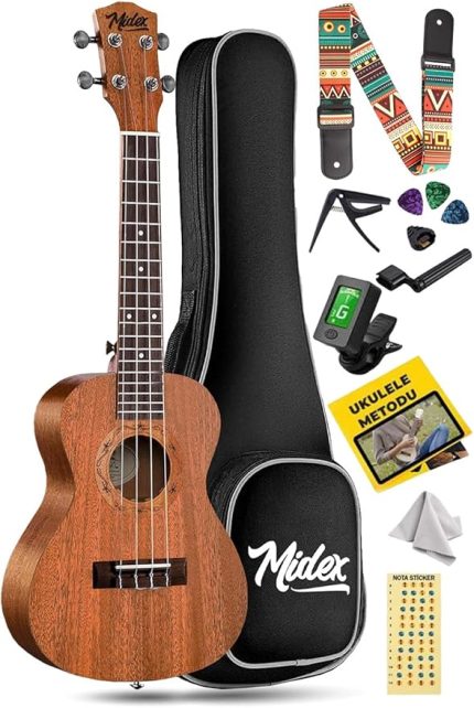 TN-26MC Case Hakiki Ağaç Tenör Ukulele (Çanta Tuner Askı Metod Yedek Tel)