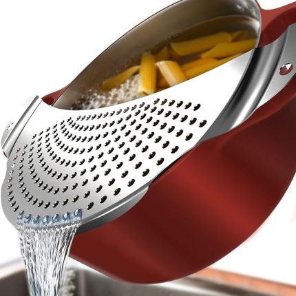 Makarna süzgeci – 26 cm çapa kadar tencere ve tavalar için dökme yardımcısı, sağlam makarna süzgeci paslanmaz çelik, damlama süzgeci, makarna ve patates için ideal