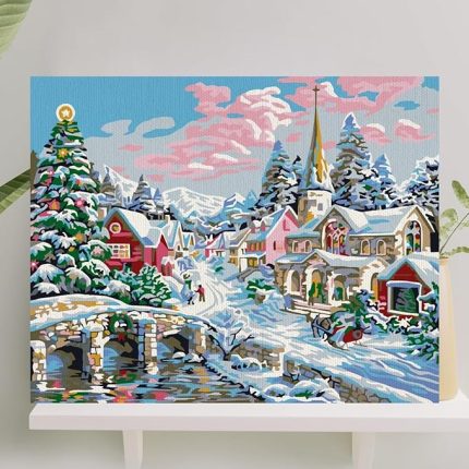 Hobi Sanat Sayılarla Boyama Tuval Seti Fırça Boya Dahil (Çıtalı) 40x50 CM - Kar Manzarası