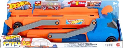 Wheels Tır - YENİ Hot Wheels Tır - YENİ, fırlatıcısı olan ve 40 cm'lik piste dönüşen kamyon, 9 oyuncak araba sığabilir, 1:64 ölçekli araç dahildir HYT83