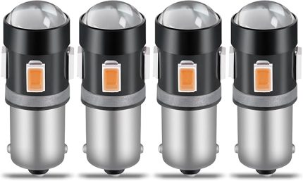 BA9S BA9 53 57 1895 64111 LED Ampuller Amber 150LM 5630 Yonga Setleri Gösterge Işığı Araç İçi Dönüş Sinyali Işığı Kapı Nezaket Plaka Işıkları 12V (4 adet) için Lens Projektörlü