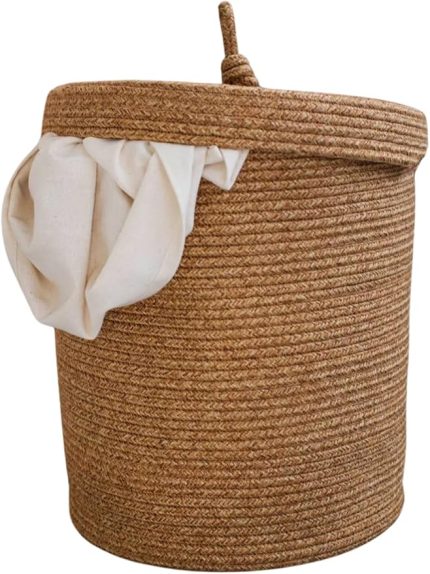 Rustic Retreat Jüt Kapaklı Moderin Tasarım Geniş Hacim Kapasiteli Çamaşır Oyuncak Havlu Battaniye Giyisi Sepeti Estetik Görünümlü Her Alana Uygun (HASIR, 40 X 50 CM)