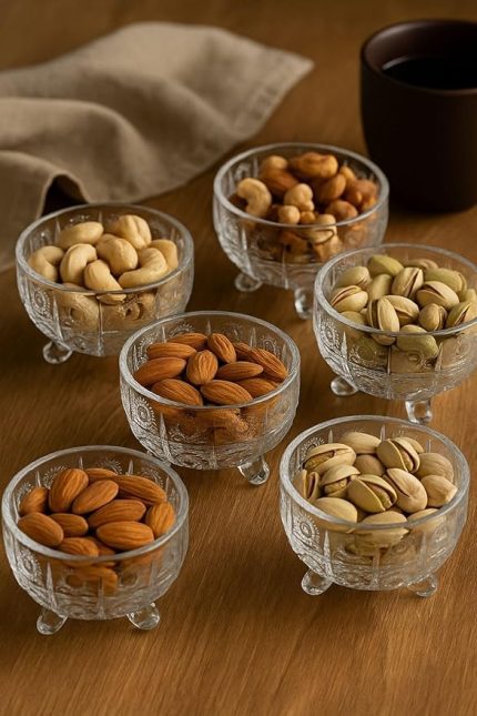 6'lı Ayaklı Kristal Cam Lüks Çerezlik/Lokumluk/Reçellik (8X8X5 Cm)