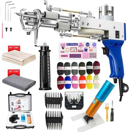 Halı Tafting Tabancası Seti ve Yeni Akülü Halı Düzeltici, 2'si 1 Arada Kesilmiş Kazık ve Döngü Kazık, 12000 dev/dak, Yüksek Hızlı Halı Dokuma için Ev Kendin Yap Aletleri