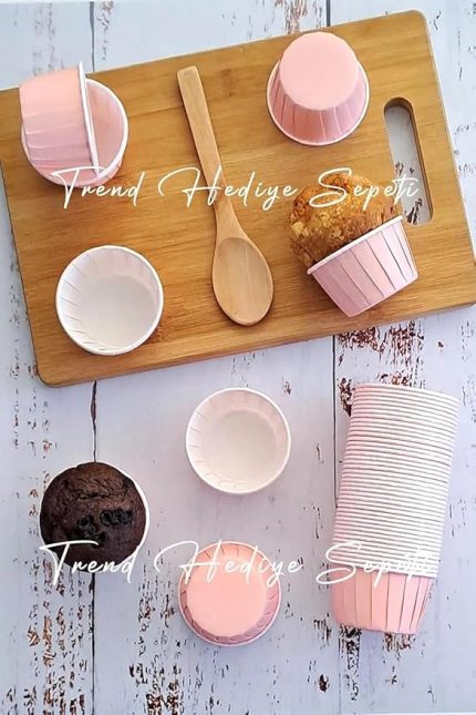 Hediye Sepeti 50'li Soft Pastel Pembe Muffin Cupcake Kalıbı Kek Kapsülü, Muffin Kek Kalıbı, Airfryer Uyumlu