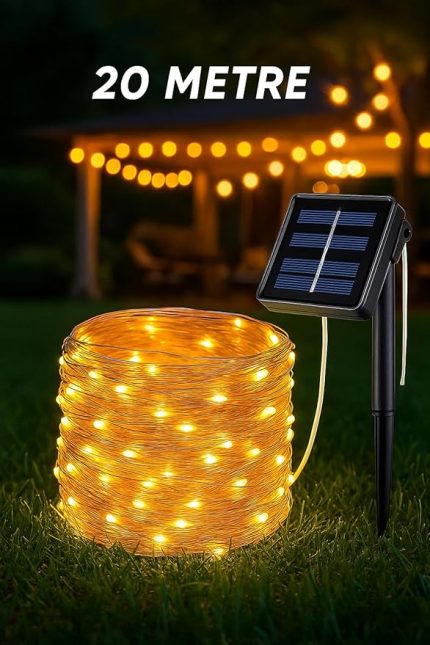 Su Geçirmez 20 Metre Güneş Enerjili Dış Mekan Solar Peri Led Işık Dekoratif Bahçe Aydınlatma Tek Ebat