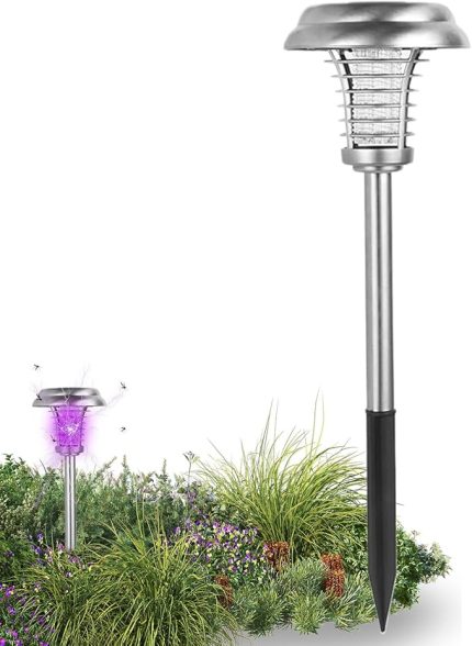 Öldürücü Dış Mekan Solar - Dış Mekan Su Geçirmez Sinek Kontrol Lambası - Tuzak Lamba Kazık Uçan Kovucu Panel Sensörü Gece Balkon Bahçe Patika Havuz Kenarı