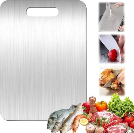 Titanyum kesme tahtası, kesme tahtası, paslanmaz çelik, 34 x 23 cm, titanyum kesme tahtası, çift taraflı gıda sınıfı kesme tahtası, kolay temizlenir, et, sebze, meyve için kesme tahtası