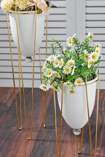 2'li Ayaklı Dekoratif Beyaz Saksı Yeni Model