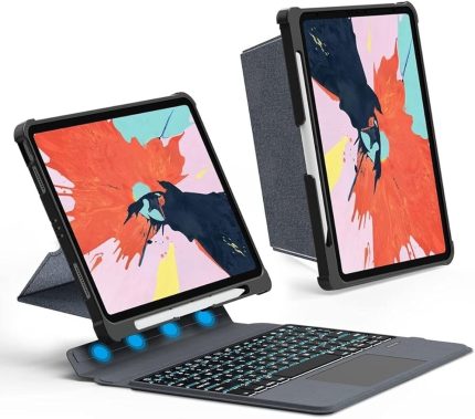 Ipad Air 11 M3 Çipli 2025 ile Uyumlu Mag Touchpad Blutooth Işıklı Standlı Klavyeli Kılıf