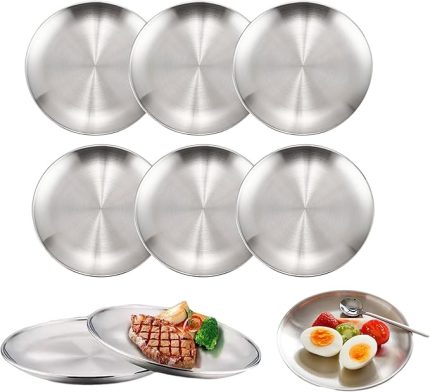 20 cm paslanmaz çelik yuvarlak yemek takımı, paslanmaz çelik kamp tabağı, 20 cm paslanmaz çelik yuvarlak yemek tabağı, metal yemek tabağı, paslanmaz çelik kamp tabağı seti, kamp, piknik