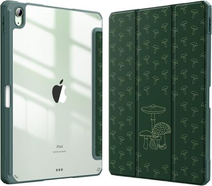 iPad Air 11" M2 (2024), iPad Air 5. Nesil (2022) / iPad Air 4. Nesil (2020) 10,9 İnç için Hibrid İnce Kılıf - Şeffaf Arka Kabuk ve Kalem Tutuculu Darbeye Dayanıklı Kılıf, Mantar