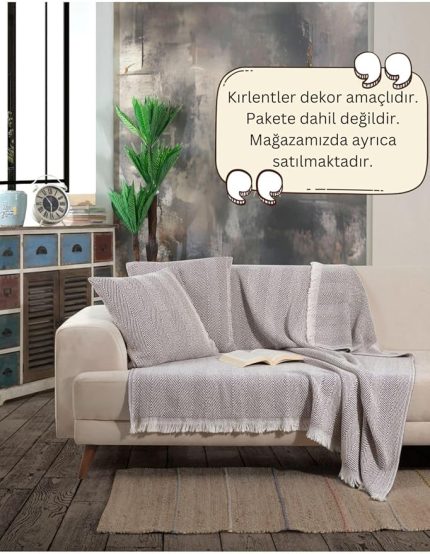 Antrasit Koltuk Örtüsü 150 x 200 cm Kanepe Çekyat Divan Örtüsü Şalı Pamuklu Püsküllü Antrasit 150 x 200