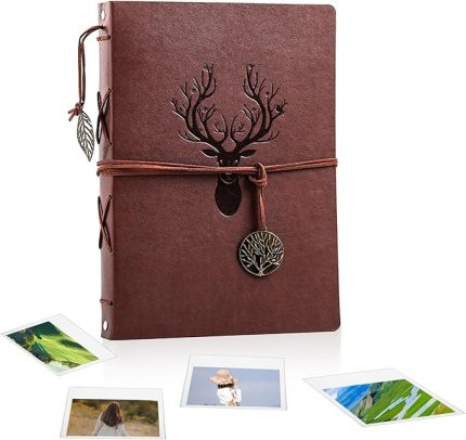 fotoğraf albümü, vintage deri albümü, 27 x 20,5 cm, kişisel tasarım fotoğraf albümü, 60 sayfa koleksiyon defteri, 420 resim için, düğün misafir defteri, arkadaş için hediye (geyik)