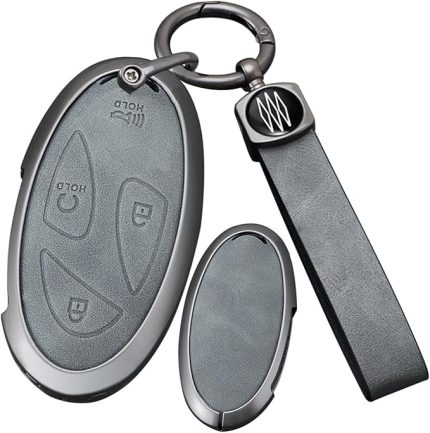 Gri araba anahtarı kılıfı koruyucu kılıf Hyundai Grandeur Grand Prix GN7 Ioniq 6 Kona EV SE Azera Tucson 2023-2025 5/7 tuşlu metal deri anahtar kılıfı anahtarlık anahtar kılıfı