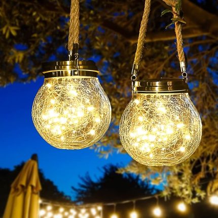 güneş enerjili bahçe lambası, 2 adet, 30 LED solar fener, asılı cam fener, dış mekan için solar lamba, masa, IP65 su geçirmez, veranda, parti, Noel dekorasyonu için (sıcak beyaz)