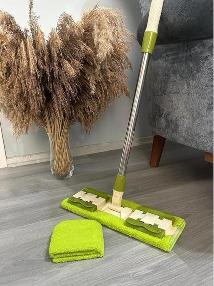 Teleskobik Mandallı Mop.Yedek Bez Hediyeli.Fayans,Duvar,Yüzey ve Cam Temizlik Paspası Yeşil