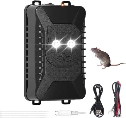 Ultrasonik sansar korkutucu, pille çalışır, araç için, 12 V, flaşlı, sansar koruması, farelere, farelere karşı ultrasonik, bahçe, otopark, araba garajı, ev için