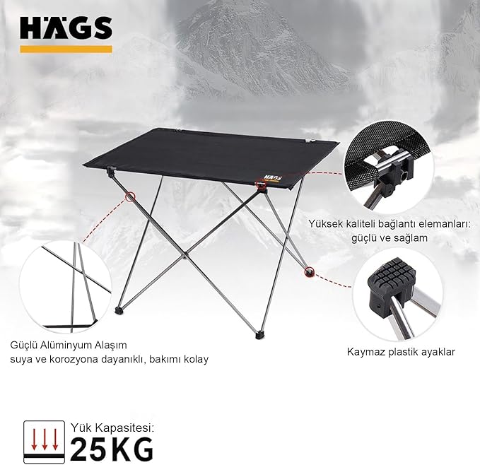 Ultralight Katlanır Kamp Sehpası, Piknik, BBQ, Doğa Aktiviteleri, Hiking, Plaj için Taşınabilir Kompakt Roll Up Outdoor Kamp Masası - Kamp Piknik Sehpası Küçük - Siyah - Görsel 4