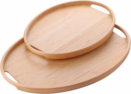 2'li Bambu Tepsi Seti, İnce Tasarım Özel Üretim Oval 2'li Bambu Tepsi Seti (36 * 26 * 1cm-45 * 31.5 * 1cm)