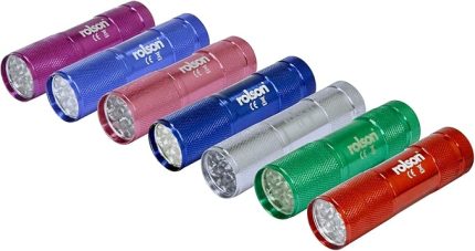 61693 9 LED Aluminium Torch, Assorted Colours