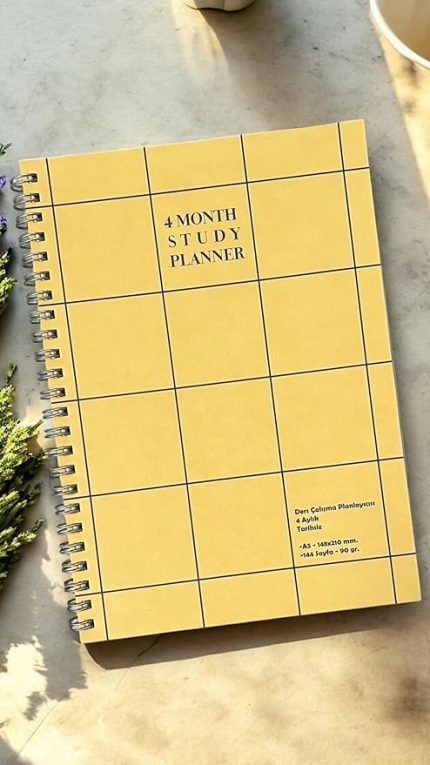 Tanıtım 4 Aylık Spiralli Tarihsiz Ders Çalışma Planlayıcısı, A5 Boyutu (Sarı)