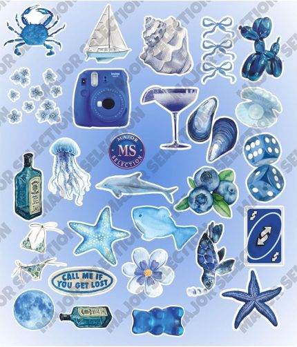 Blue Vintage Summer Mavi Rüya Sticker Seti Etiket Laptop Telefon Tablet