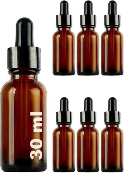 30 ml Metal Kapaklı Damlalık Dropper Şişesi Serum 30 cc Cam Şişe 6 Adet (Siyah Kapak, Amber/Kahverengi)