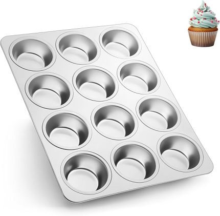 Muffin kalıbı, 12 muffin kalıbı, paslanmaz çelik muffin tepsisi, kapkek, Yorkshire pastası, puding, muffin kek kalıbı, kolay temizlenir, bulaşık makinesinde yıkanabilir, zehirsiz, gümüş