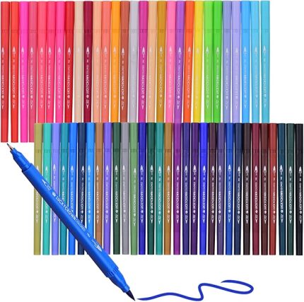 renk çift uçlu esnek fırça işaretleyici kalem 0.4mm Fineliner ucu ve 1-2mm fosforlu kalemler yetişkinler için fırça ucu çocuklar çizim ma kaligrafi