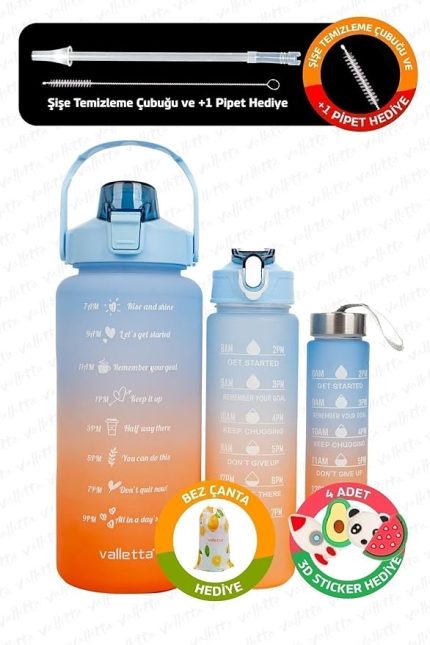 Eldorado 3Lü Set Bpa Içermez Motivasyonel Su Matarası Mavi Su Matarası,Su Şişesi,Suluk Vlt1288