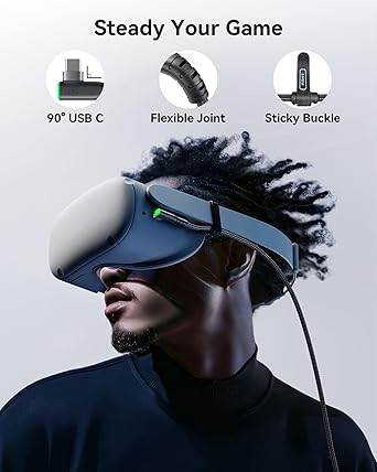 Oculus Quest 2/Pro için 16FT Bağlantı Kablosu, Yüksek Hızlı Aktarım Bağlantı Kablosu, Ultra Dayanıklı Güç için Ayrı Şarj Bağlantı Noktalı VR, USB 3.0 Tip A'dan C'ye Kablo VR Kulaklık Aksesuarları ve Oyun Bilgisayarı için - Görsel 5