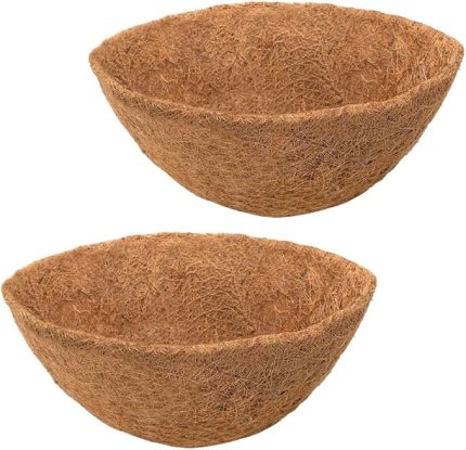 2'li Set Yuvarlak Hindistan Cevizi Kaplaması Ø35 cm (14 inç) Asma Sepet Hindistan Cevizi Kaplaması Değiştirilebilir Hindistan Cevizi Saksısı Sepeti Astarı İç Mekan Dış Mekan Bahçe Veranda ve Balkonda Asmak için Astar