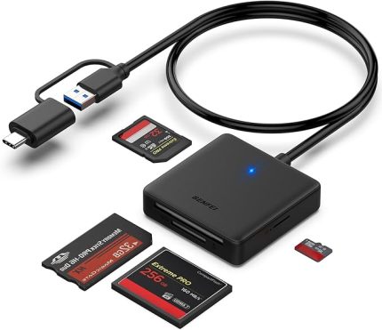 Bellek Kartı Okuyucu, 4'ü 1 arada USB 3.0 ve USB-C SD Micro SD MS CF Kart Okuyucu Adaptörü, 4 Kart Aynı Anda Okuma ve Yazma, iPhone 15 Serisi, MacBook Pro/Air 2023 ve Daha Fazlası ile Uyumlu