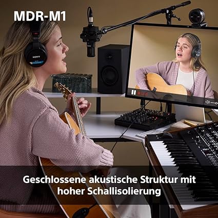 MDR-M1 Studio Kapalı Arka Kulaklık - Kablolu, Ultra Geniş Bant Oynatma (5Hz-80kHz), Stüdyo Kaydı ve Karıştırma için İdeal, Hafif Tasarım (216g), 2 Çıkarılabilir Kablo içerir, Siyah - Görsel 4