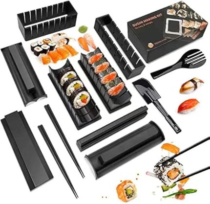 Suşi Yapma Kiti Suşi Makinesi 12 Adet Plastik Premium Set Suşi Alet Seti Suşi Pirinç Rulo Kalıp Şekilleri, Evde Yeni Başlayanlar İçin Kendin Yap Suşi Rulo Aleti.