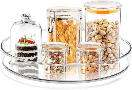 Döner tabak düzenleyici, mutfak buzdolabı düzenleyici, 360° buzdolabı döner plaka, baharat tutucu, döner düzenleyici, mutfak, yemek odası, dolap Dresser için (23 cm çap)