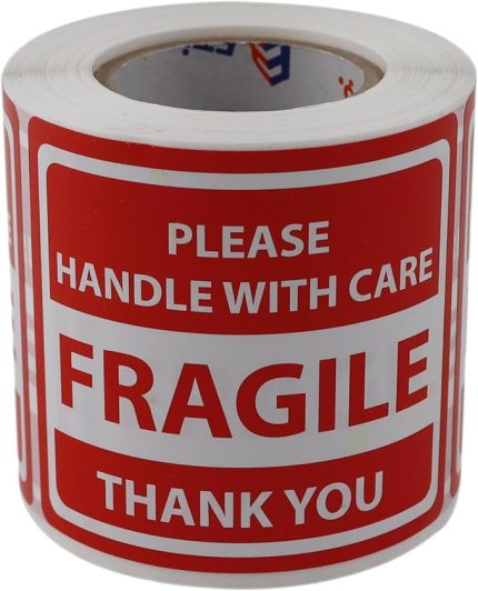 Roll Label 70mm X 80mm 250 Pcs "Please Handle With Care Thank You" Coated Stickers
