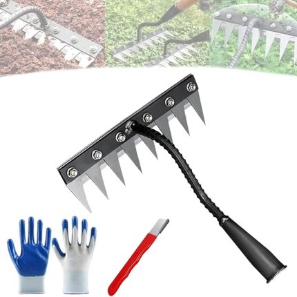 ot tırmığı, bahçe aleti, 5/6/7/8 dişli, bileme taşlı, karbon çeliği, otları ayıklamak, gevşetmek, tohumlamak için tırmık, paslanmaz, taşınabilir, bahçe, avlu ve çim bakımı için (7 diş)