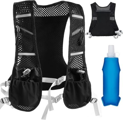 ve erkek için koşu yeleği, koşu yeleği, 500 ml su şişesi, reflektörlü sırt çantası, ayarlanabilir göğüs kemeri, koşu yeleği, koşu, maraton, paravan, yarış ve koşu için