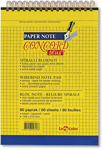Color 2012014/2 Concord Plus Yumuşak kapak, Sarı kağıt Spiralli Bloknot, Sarı
