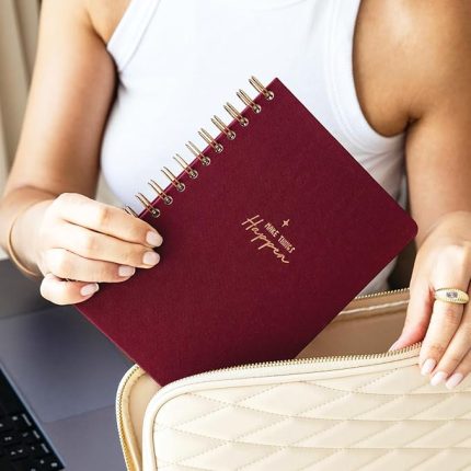 A5 Spiralli Sert Kapak Keten Kareli Tarihsiz Not Defteri Bordo