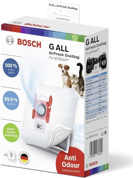 4 x elektrikli süpürge torbası AirFresh Tip G ALL BBZAFGALL,%99,9 ince toz filtreleme, hayvan sahipleri için ideal,%50 daha uzun kullanım ömrü, BSG8 ve BSN hariç tüm seriler için